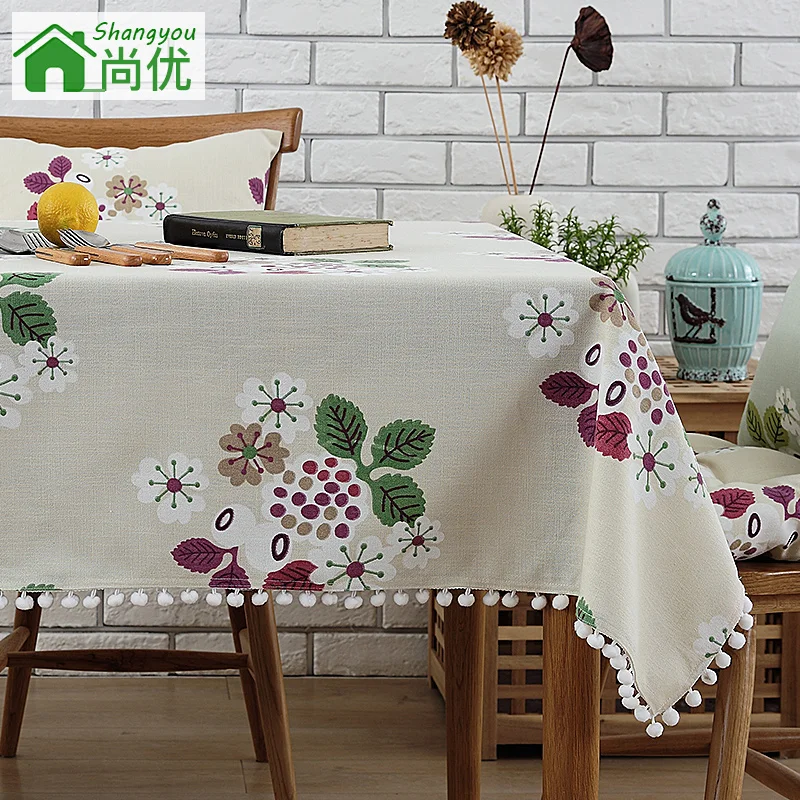 Floral fabric dining beige pastoral cotton vintage table cover flower