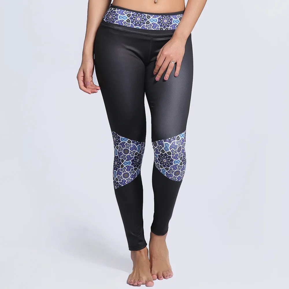 Women Floral Patchwork Fitness Quick Dry Exercise Leggings High Waist
