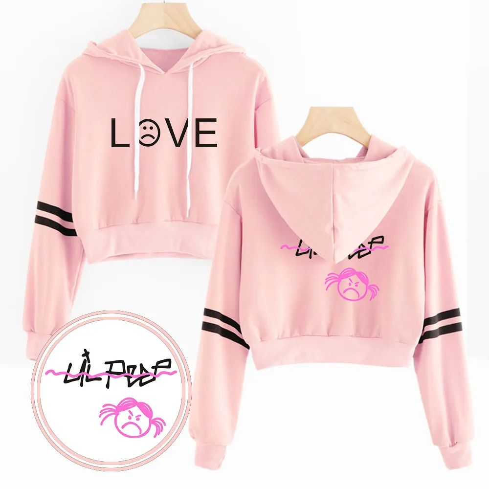  Lil Peep Hoodies Kpop Fashion Printing Crop Top Korean Style Women Hoodies Sweatshirt Summer Pink H