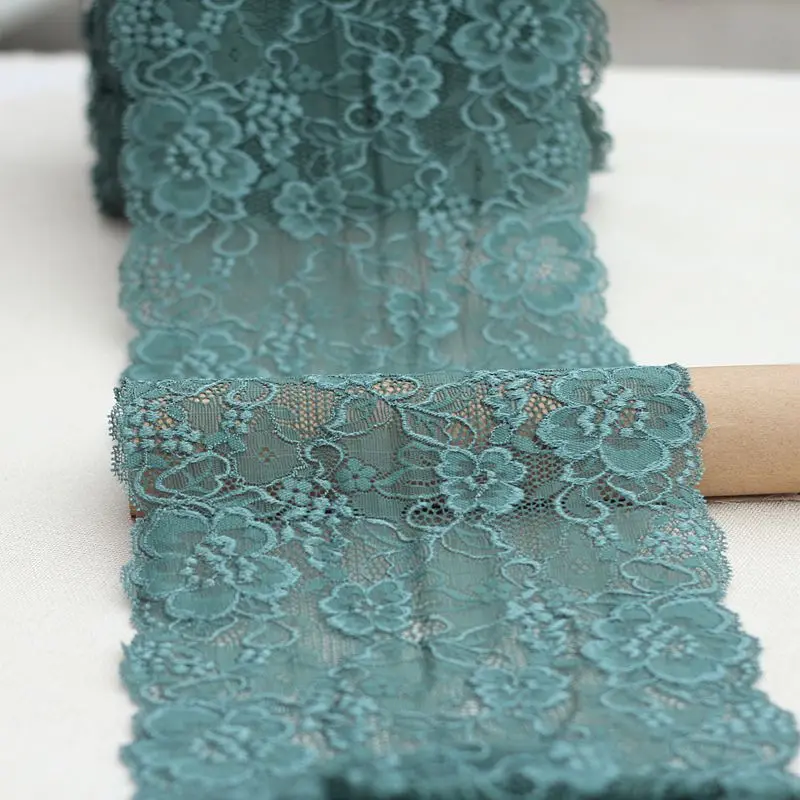 Mlaey 2yards Width 18cm Green Elastic Stretch Lace Trim Soft Floral