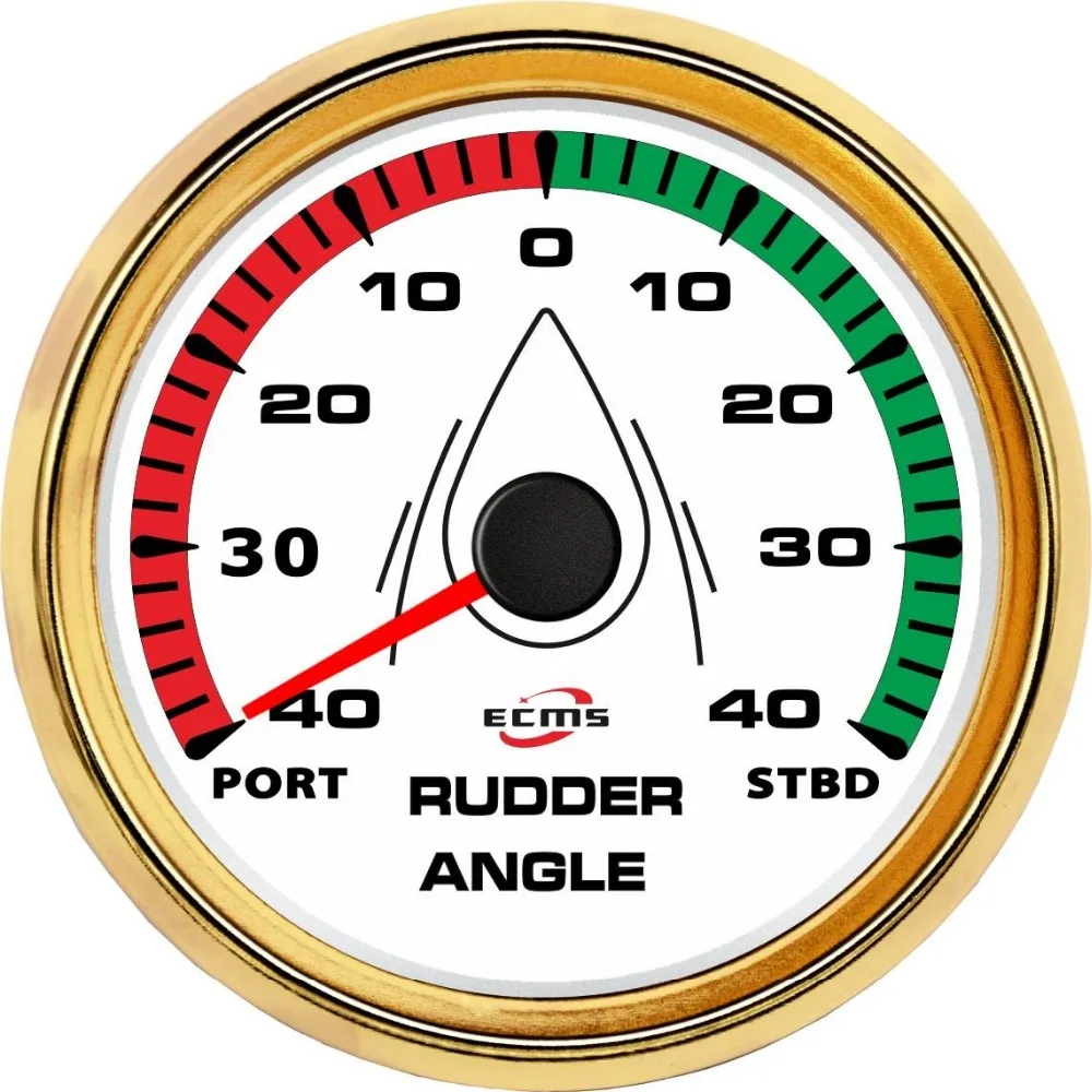 

New Design Marine Boat Rudder Angle Indicator 190-0 Ohms PORT-STBD 9-32V 85mm 3.35 Inch 316L Gold Bezel White Dial 902-00072