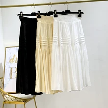 Длинная юбка, высокая талия, тонкая А-образная юбка, лето, новая Корейская версия, Студенческая плиссированная юбка, эластичная талия