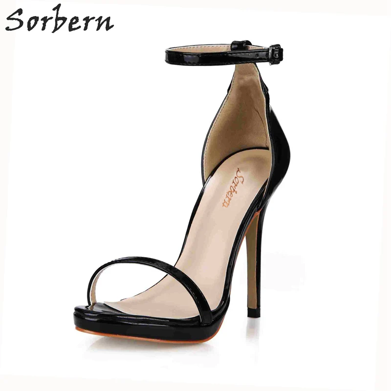 

Sorbern Mature Ankle Straps Sandals Stiletto Heel 2018 New Open Toe High Heels Cover Heeled Black Sandals Womens Shoes Size 10