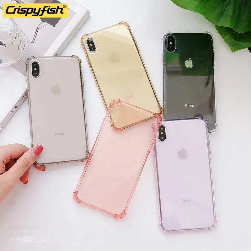 

Crispyfish Shockproof Soft Silicone Clear Case For iPhone 6 6s 7 8 Plus Anti Knock Transparent TPU Cover For iphone X XR XS MAX