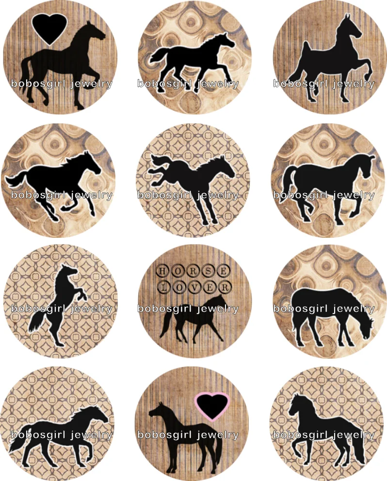 

HORSE snap button Jewelry photo Round cabochon flat back Gl265