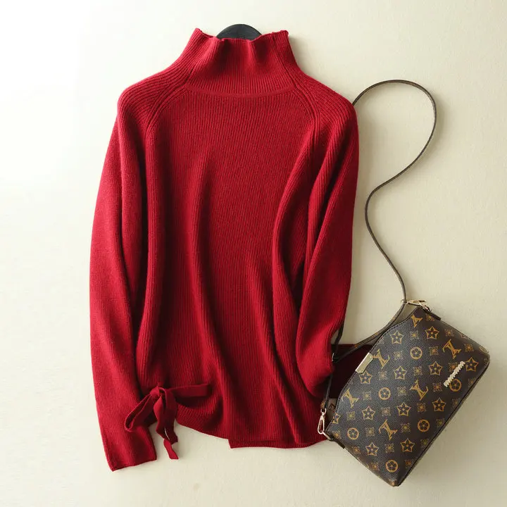 Портной Овцы кашемировый свитер с воротником средней высоты женский свободный ленивый дикий джемпер женский пуловер - Цвет: red wine