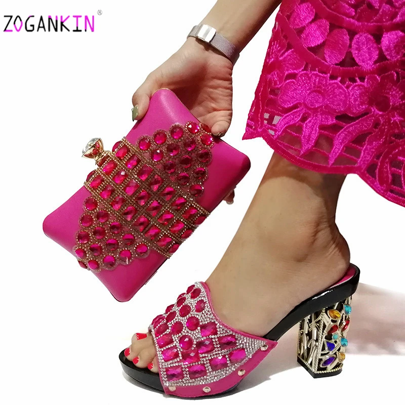 Специальный поступления в нигерийском стиле комплект из туфель и сумочки Для женщин итальянские вечерние туфли-лодочки обувь и сумка в комплекте с сверкающий кристалл для свадьбы