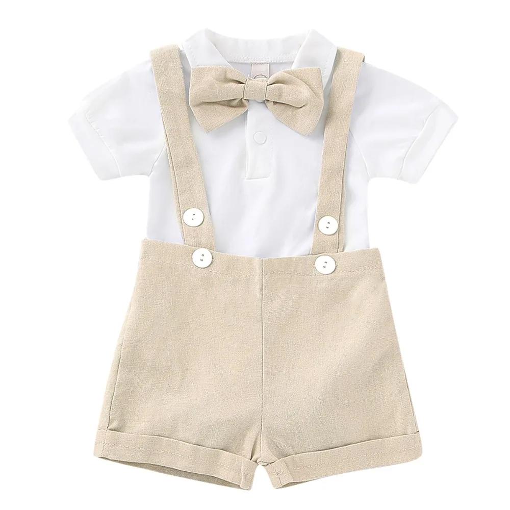 Puseky Newborn Baby Boys Summer Short Sleeve Clothes Suit Bow Tie