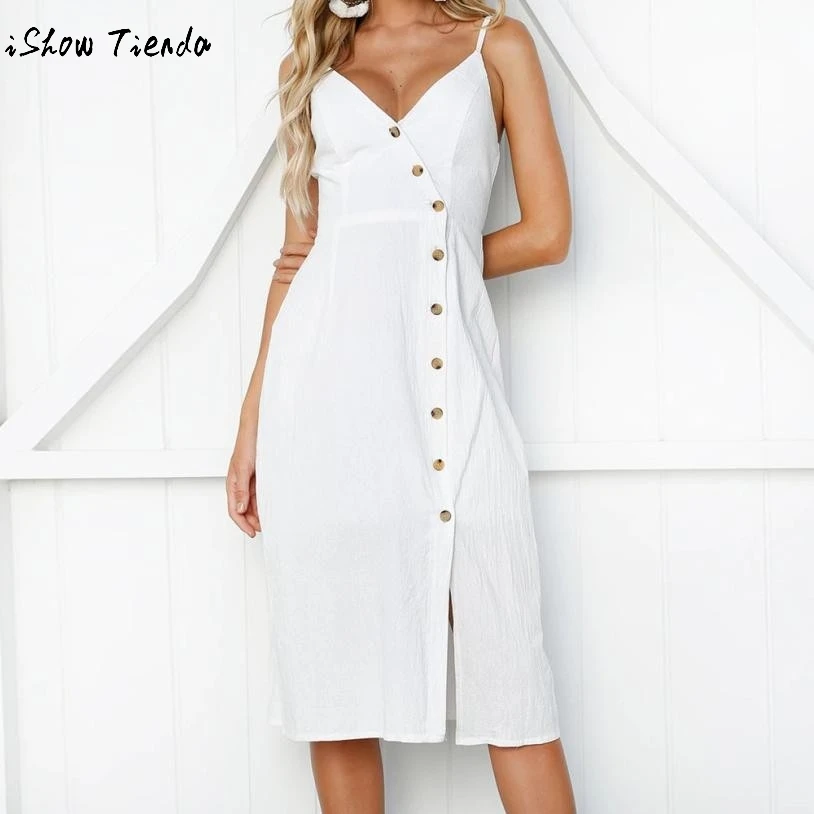

2018 Women Sexy Printing Buttons Off Shoulder Sleeveless Dress Flowers Printed Deep V Neck Button Princess Sundress Vestidos#GH