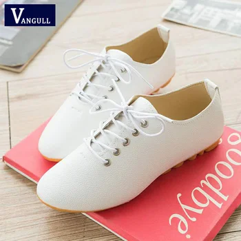 

Vangull New Candy Color Breathable Pu Leather Flats Shoes Woman Sneakers Lace-upTenis Feminino Shoes Oxford Shoes for Women