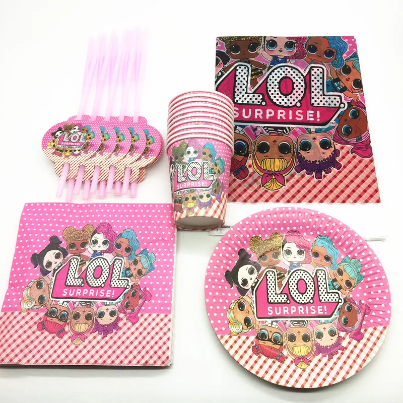 

51Pcs Surprise Dolls Theme Design Kids Girl Birthday party Paper Plate Cup Napkin Straw Tablecloth Disposable Tableware Supplies