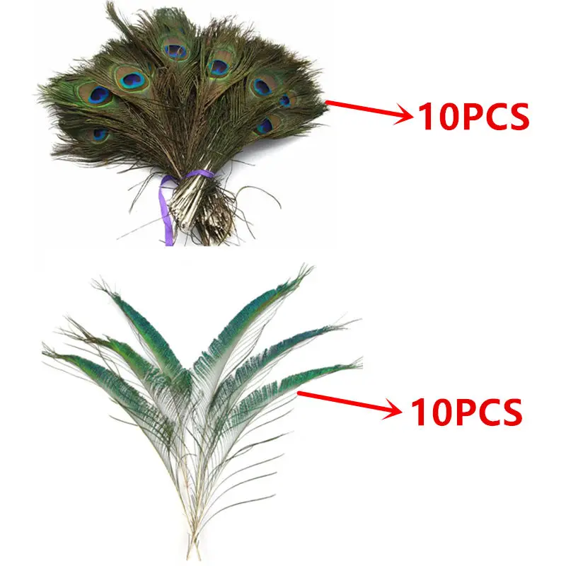 Высокое качество 10 шт. натуральный павлин меч перо 25-35 см Diy Перья для рукоделия Декор Свадьба гостиная украшенный цветок ваза - Цвет: Two kinds of feather