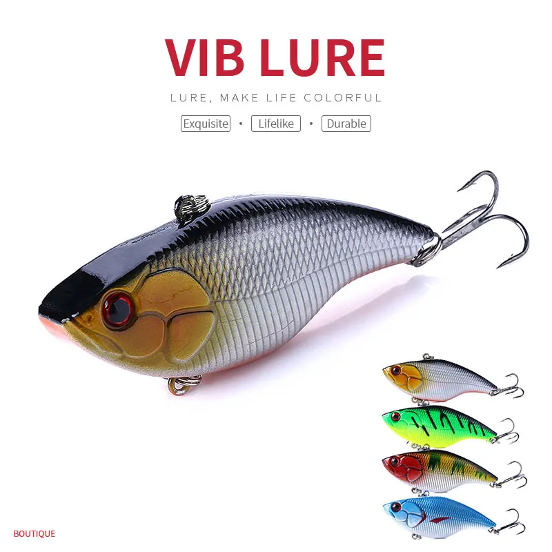 

HENGJIA 1PC VIB Fishing Bait 7.5cm 18g Vibration Vibe Rattle Hooks Plastic Hard Lure 4 Colors Fishing Tackle