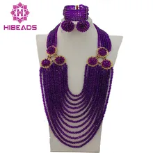 Фиолетовый Африканский костюм бусы Ювелирные наборы нигерийские Свадебные хрустальные свадебные ожерелье бижутерия с бусинками Набор AIJ200
