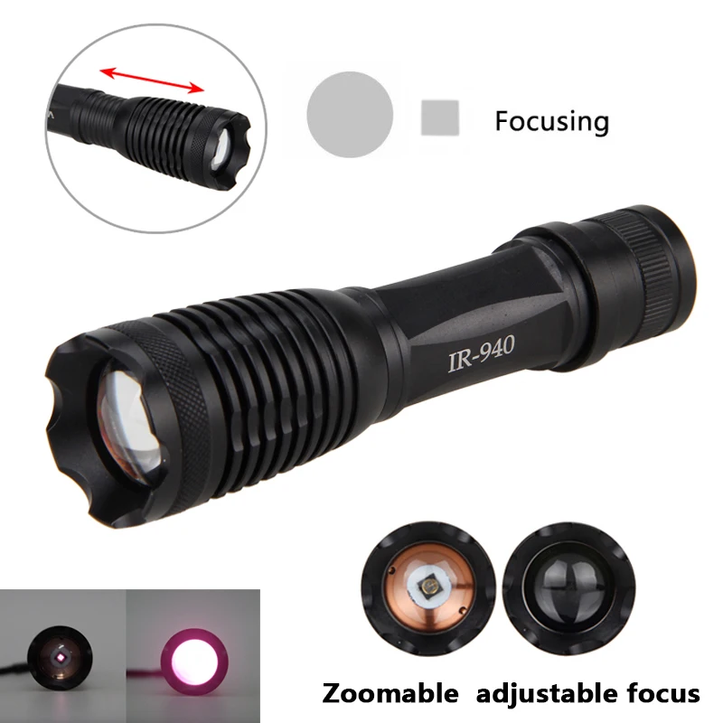 Billige 940nm 10w IR Waffe Licht LED Nachtsicht Zoomable Infrarot Strahlung Fokus Gun Lampe Jagd Taschenlampe + 18650 Batterie + ladegerät