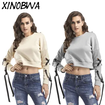 

Europe New 2018 Autumn Winter Woman Fashion Loose O Neck Long Sleeve Plus Velvet Short Hoodies Female Fleece Street Sweatshirts