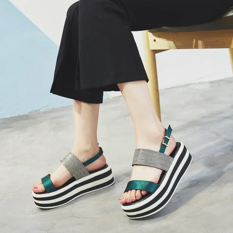 

Sandals Woman 2019 Thick Bottom Muffin Student Shoes Word Toe Women's Shoes