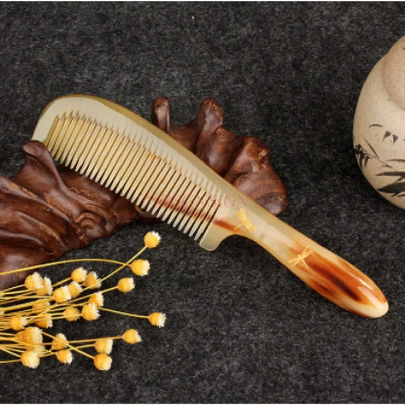 Натуральный Рог Расческа тонкий широкий зуб кудрявые волосы расчески Аутентичные желтые расческа парикмахерские принадлежности для