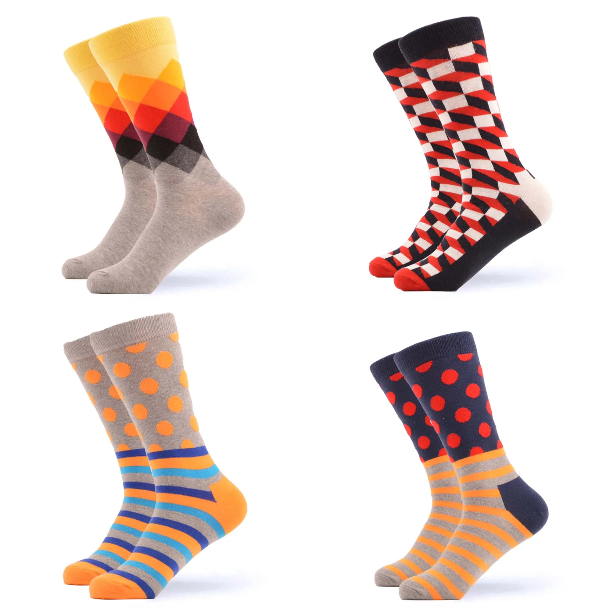 SANZETTI Men's Colorful Combed Cotton Happy Novelty Socks Hip Hop High Quality Skateboard Plaid Geometric Funny Socks For Gifts - Цвет: 05710 (4 pairs)