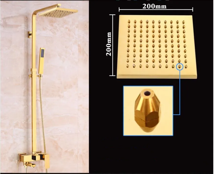 Смесители для ванной роскошное золото всего латунь смеситель для ванной комнаты квадратный 8 дюймов ручной душевой набор наборы кранов для