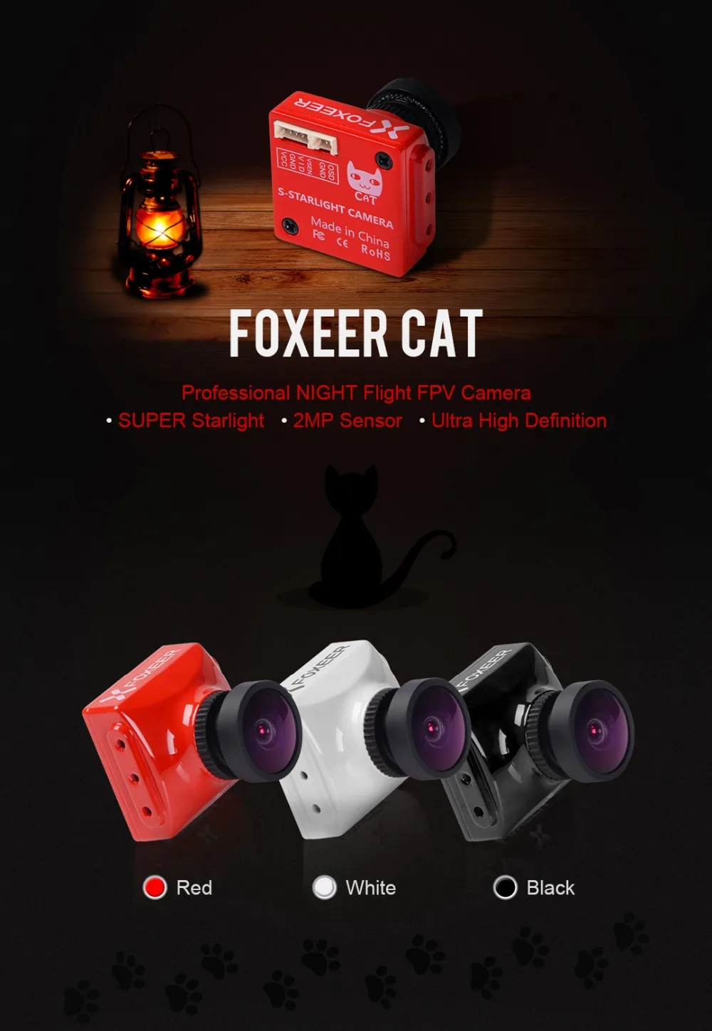 Foxeer CAT Super Starlight FPV камера 0.0001lux камера ночного полета с низкой задержкой FPV 16:9/4:3 PAL/NTSC переключаемая Поддержка 5~ 40 в