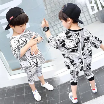 

Children Summer Short Sleeve Clothes Set Handsome Baby Two Pieces Set Boy Summer Suit Full-body Printed T-shirt+Slacks 2-8T