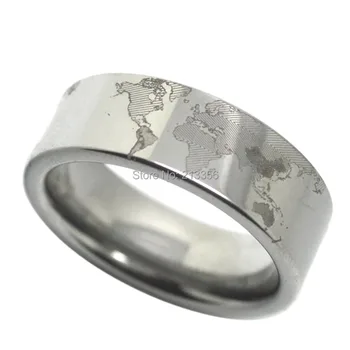 

FREE SHIPPING!USA WHOLESALES CHEAP PRICE BRAZIL RUSSIA CANADA UK HOT SELLING 8MM SILVER PIPE WORLD MAP TUNGSTEN WEDDING RING