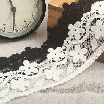 

Black and white stereo flowers lace fabric high quality embroidery lace trim clothes accessories 6cm width 5yards/lot