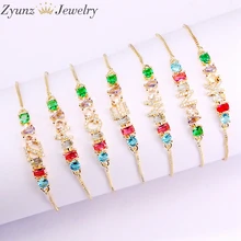 10 шт., Искрящийся фианит Регулируемый Циркон CZ браслеты с буквами для женщин золотого цвета A-Z буквы скользящий браслет