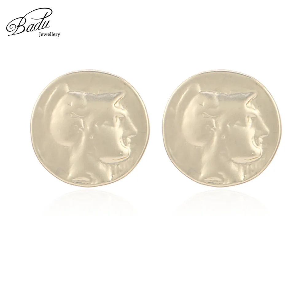 

Badu Portrait Big Round Stud Earrings for Women 2018 New Arrival Gold Silver Punk Earring Studs Jewelry for Halloween Party