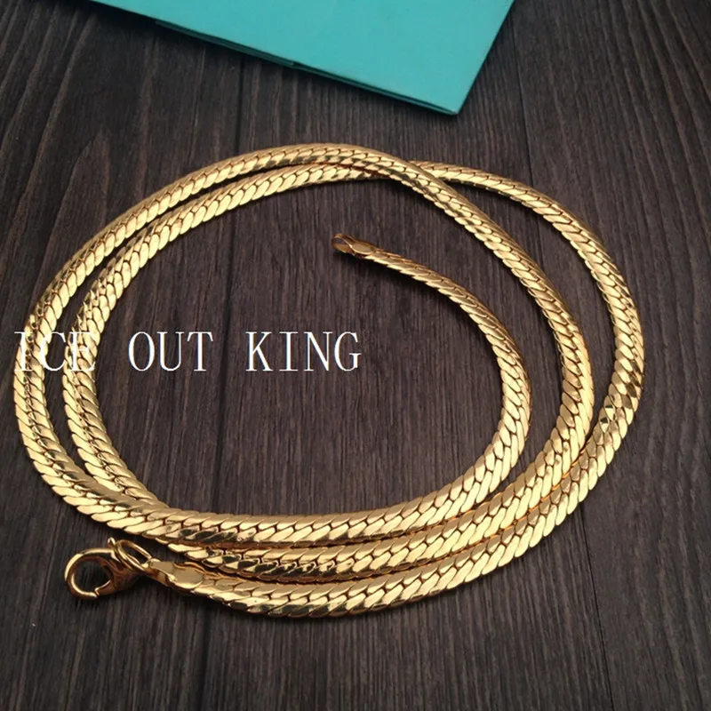 Long snake bone chain for men solid yellow gold filled 4MM herringbone chain necklace 70cmin