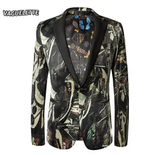 Элегантные Мужские куртки с принтом больших размеров, Мужские Сценические куртки с шалевым воротником, роскошные модные мужские блейзеры и куртки для костюма, M-5XL