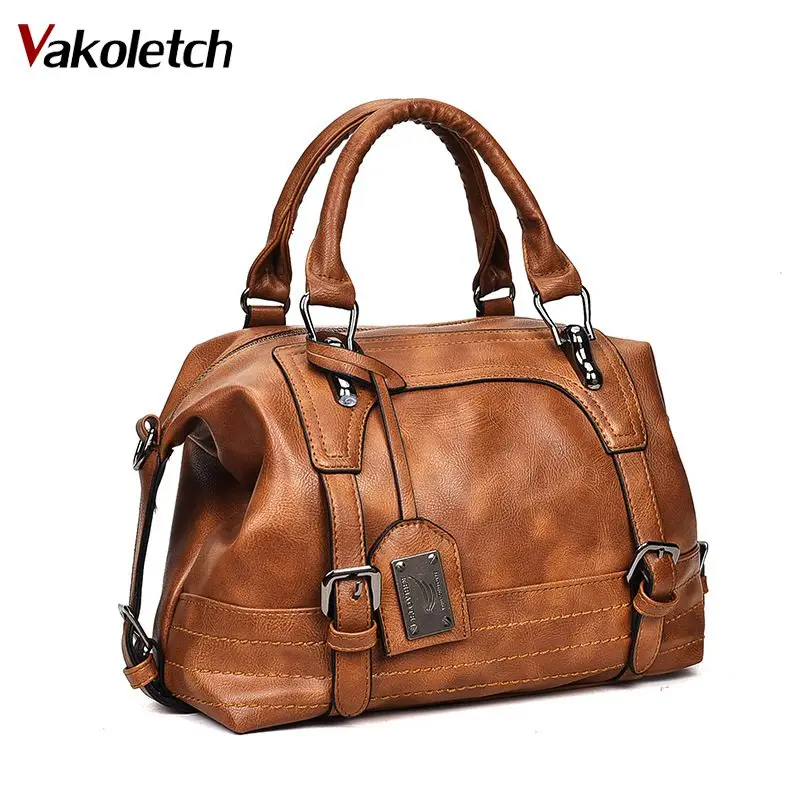 Bolso de mujer 2019 Vintage bolso de hombro Bolsos De Mujer bolsos de cuero suave bandolera para mujeres señoras Boston Bolsa femenina KL279