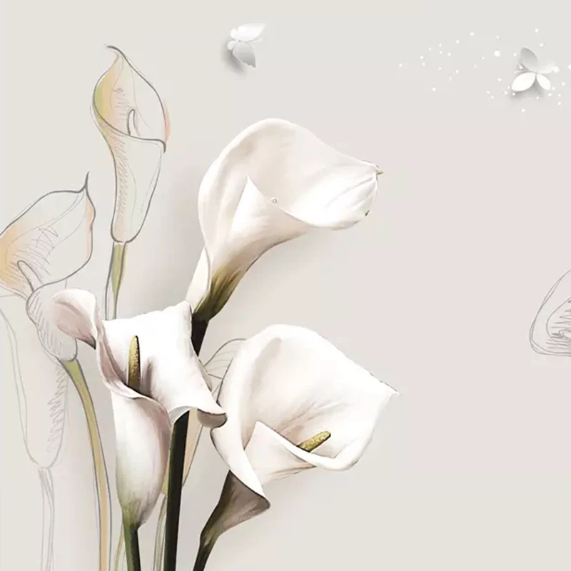На заказ роспись обои белый Калла цветок Бабочка узор стены ткань гостиная задний план Декор Papel де Parede 3D