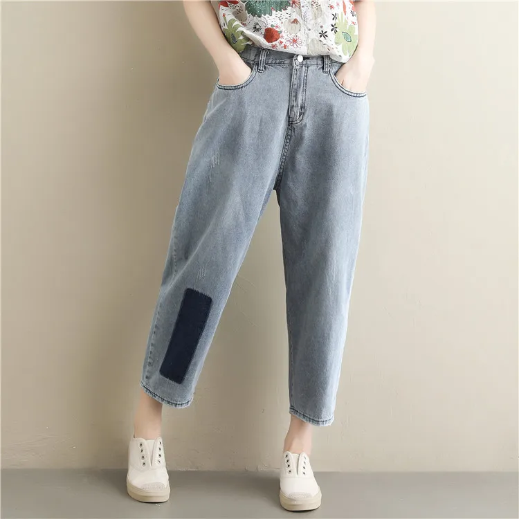 

Autumn Summer Boyfriend Jeans For Women Fashion Blue High Waist Loose Denim Jeans Female Washed Harem Pants Trousers