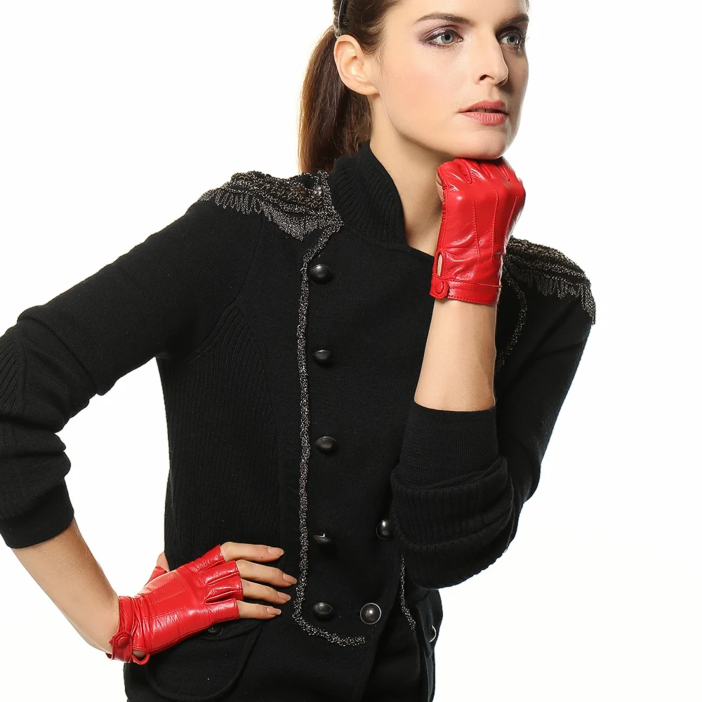 2019 Top Fashion Color Unisex Fingerless Gloves Wrist Half Finger Genuine Leather Glove Sheepskin Driving Mittens L135NN