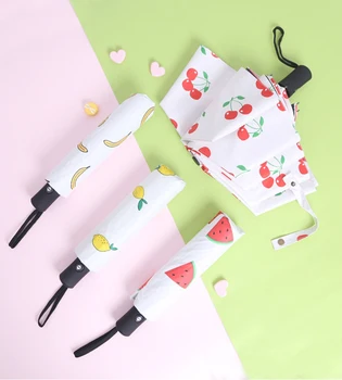 

Cartoon Fully-automatic Black coating umbrella Pongee Umbrella 3 Folding 8 Ribs Fiberglass Strong Windproof Rain For Women Men