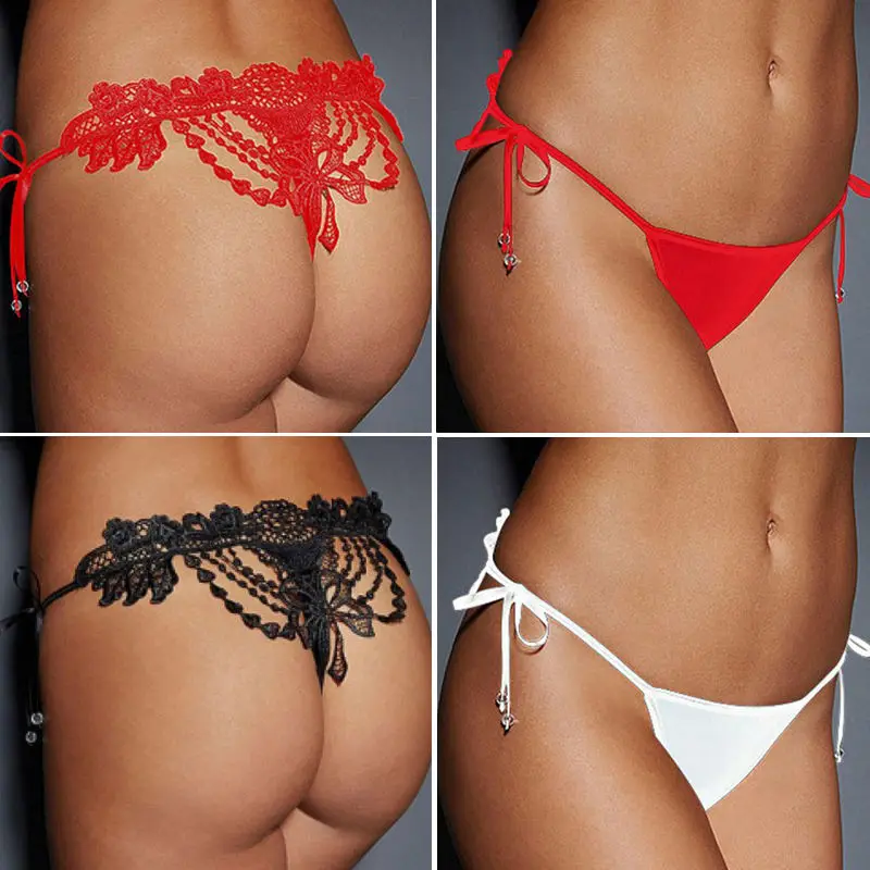 Lencería negro rojo señoras ropa interior paquete sexy encaje de mujer Intimates Panties Tanga G