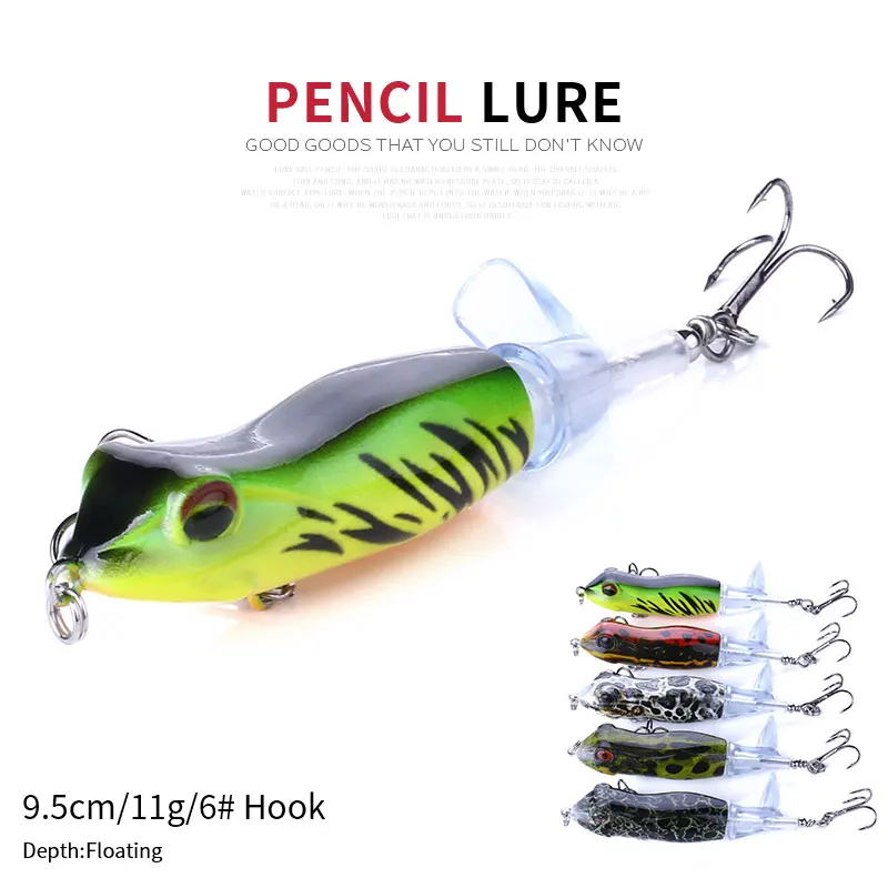 

HENGJI 9cm 11g Topwater Frog Whopper Plopper Fishing Lures Hard Artificial Bait with Rotating Soft Tail Pike Fishing Tackle Lure