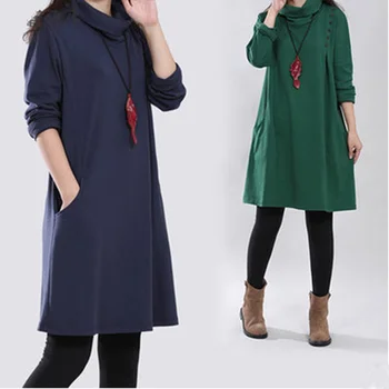 

High Neck Knitted Cotton Maternity Dress Autumn Fashion Long Sleeve Clothes for Pregnant Women Pregnancy Clothing