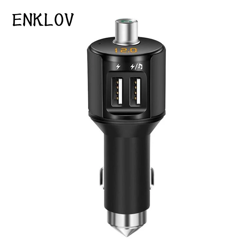 

ENKLOV Bluetooth V4.1 Car Kit Wireless MP3 Player Handsfree Bluetooth Car Kit With Dual USB Car Charger - Black Car Bluetooth