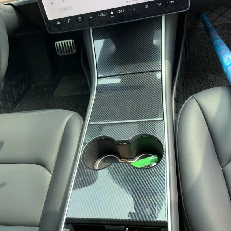 Для Tesla модель 3 Синяя Звезда карбоновый стиль передние сиденья средний держатель стакана воды рамка Стикеры для обклейки автомобиля Стайлинг