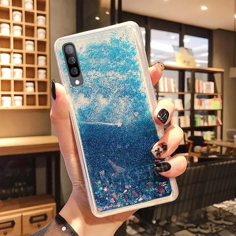 Жидкий чехол с сияющими блестками для samsung A50 A40 A30 A20 A10 A60 A70 A3 A5 A6 A7 A8 J3 J4 J5 Prime J6Plus J7 J8 силиконовый чехол для телефона - Цвет: Blue