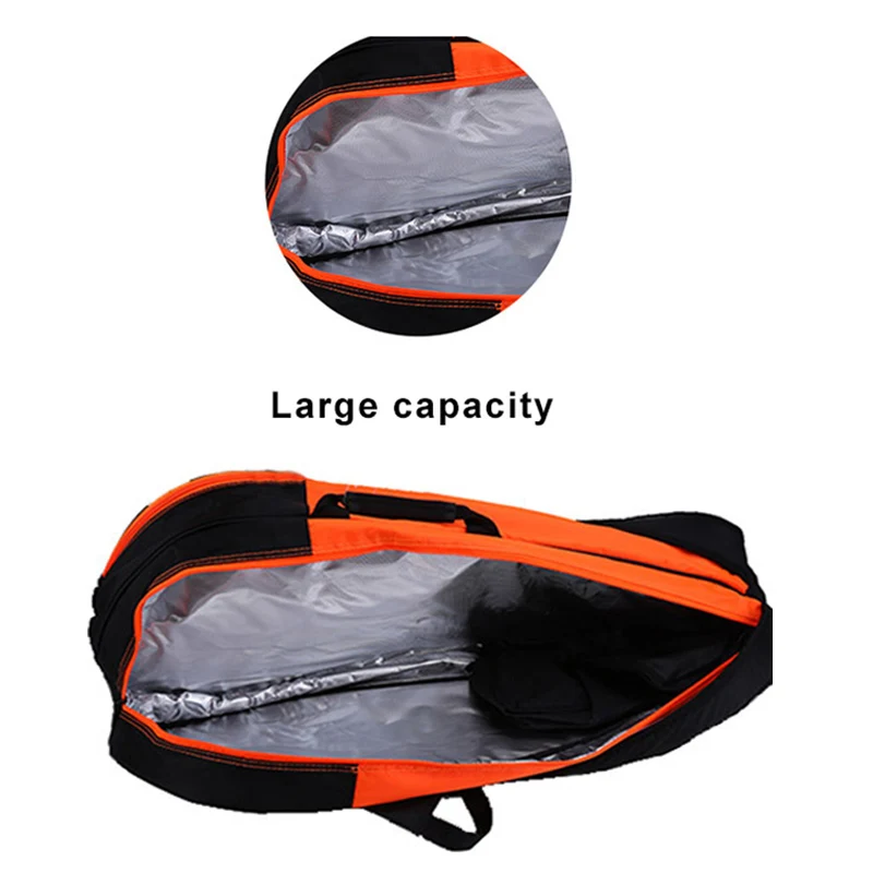 Cabeza tenis mochila negro naranja poliéster raqueta bolsa puede contener 9 raqueta bádminton Squash raqueta de tenis adultos hombres mujeres