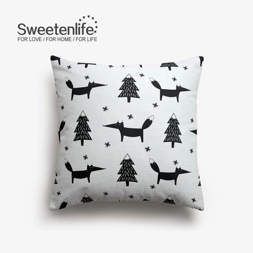 Hutan Sweetenlife Lucu Kartun Pola Bantal Penutup Hitam Dan Putih