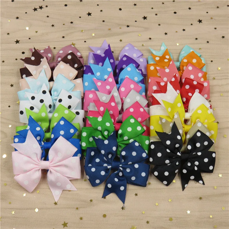 

20PCS/Lot Dot Boutique Grosgrain Ribbon Girl Bow Elastic Hair Tie Clip Hair Band Bow DIY Hair Accessories Best Gift 2018