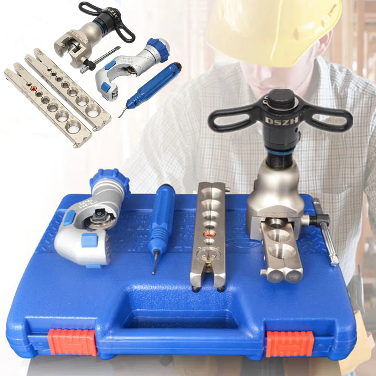 

5-19mm Ratchet Flaring Flare Tool Kit Refrigeration Eccentric Cone+Pipe Cutter Alloy Steel Arc Frame Ergonomic Yoke Design