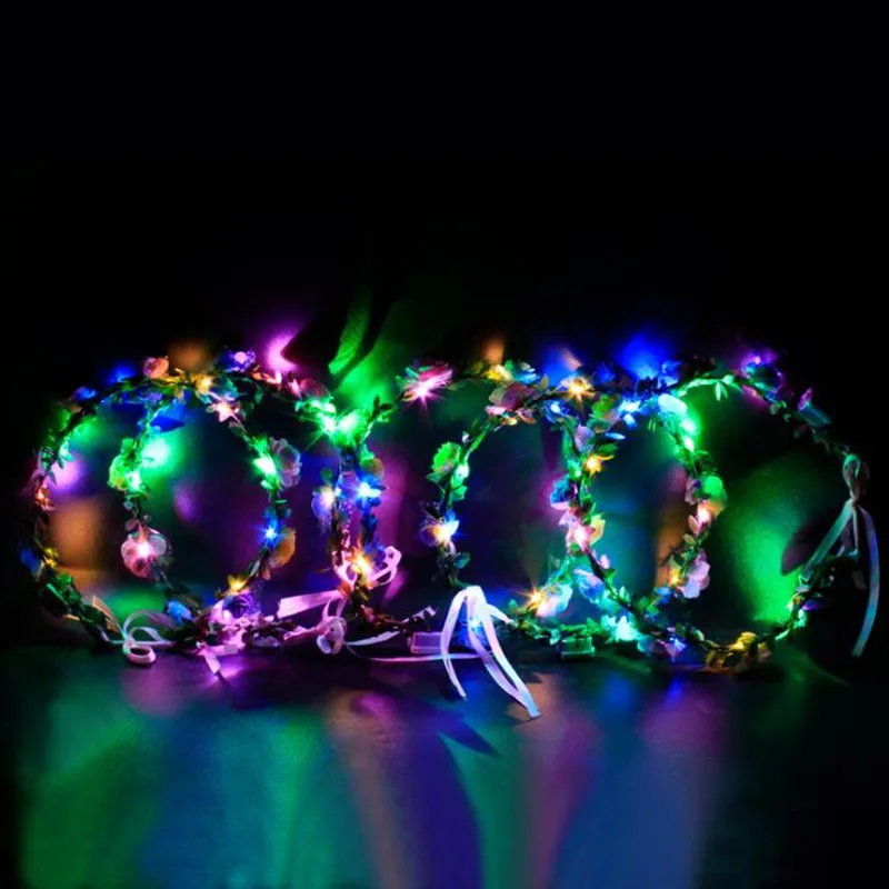 Светодиоды цветы мигающий цветок повязка на голову для детей и взрослых освещенные повязки для волос Головные уборы светящиеся вечерние на Хэллоуин Рождество navidad