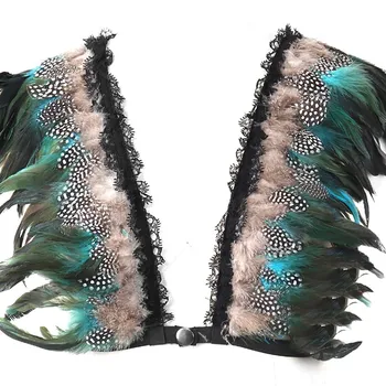

Feather Epaulettes Wings For Women Burning Man blue Adjust Body Harness Cage Bra Wedding Culb Party Dance Rave Wear Halloween
