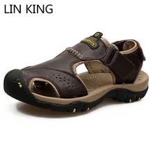 LIN KING/модные женские ботинки новые летние туфли из натуральной кожи на открытом воздухе мужская обувь, сандали для мужской комфортная Классическая обувь для хождения по воде для мужчин пляжные Sandalias